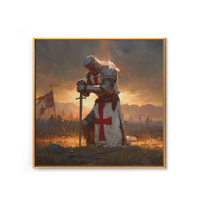 Kneeling Templar Knight In Battle Canvas Print, Medieval Christian Wall Art, Crusader Artwork Gift For Him, Man Cave Decor