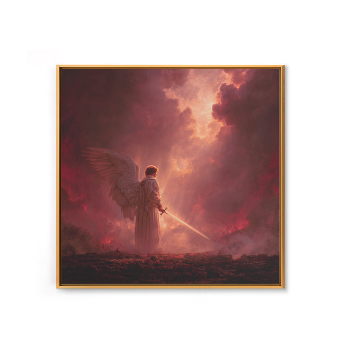 Angel Warrior With Sword Wall Art, Dark Fantasy Canvas Print, Christian Spiritual Decor, Gothic Celestial Statement Artwork