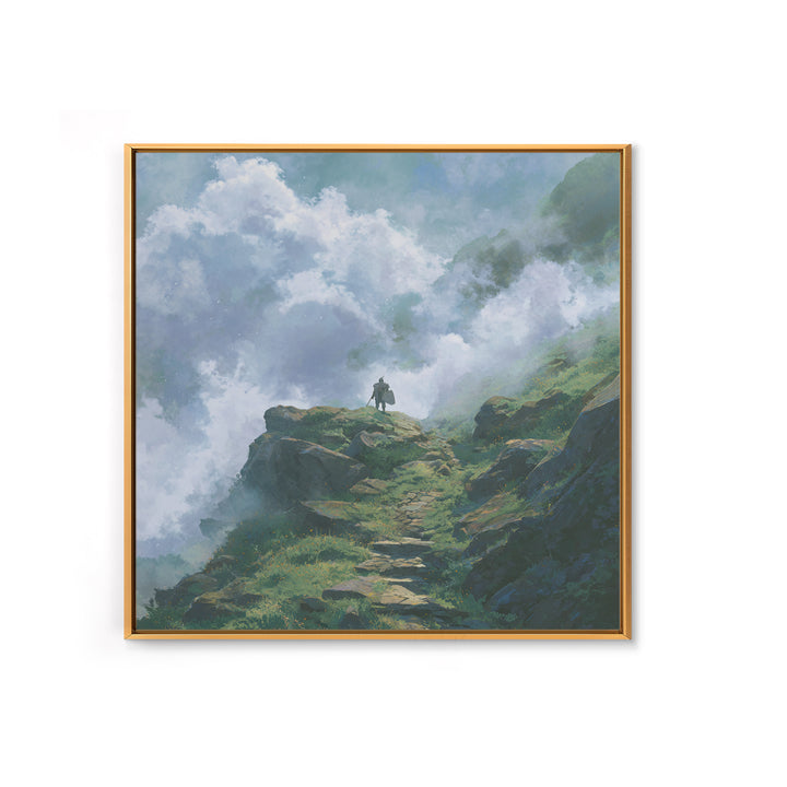 Misty Mountain Path Above The Clouds Wall Art, Fantasy Landscape Canvas Print, Adventure Decor, Nature Poster Gift For Hikers