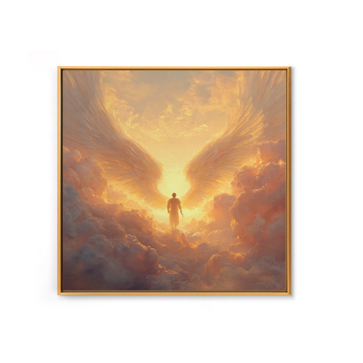 Angel Wings In Golden Clouds Canvas Print, Celestial Wall Art, Spiritual Heaven Decor, Guardian Angel Gift For Her, Nursery Wall Decor