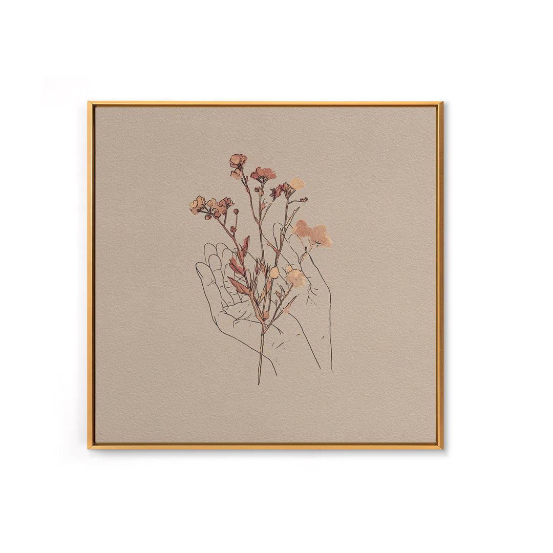Delicate Hand With Wildflowers Wall Art, Feminine Botanical Line Art Canvas Print, Minimalist Bedroom Decor Gift For Her