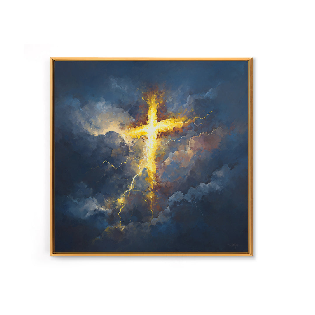 Glowing Cross In Storm Clouds Canvas Print, Christian Wall Art, Spiritual Gift, Faith Inspired Home Decor, Bible Verse Decor