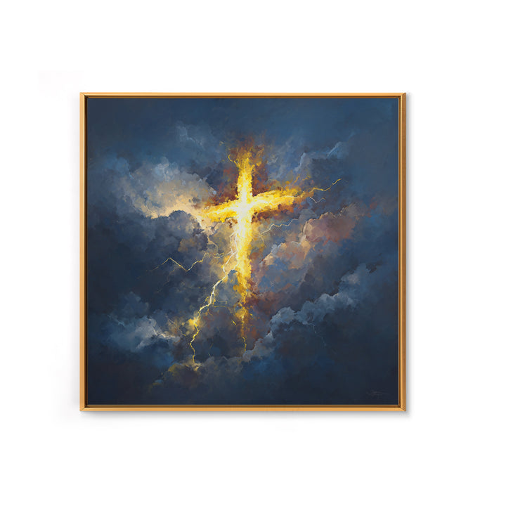 Glowing Cross In Storm Clouds Canvas Print, Christian Wall Art, Spiritual Gift, Faith Inspired Home Decor, Bible Verse Decor