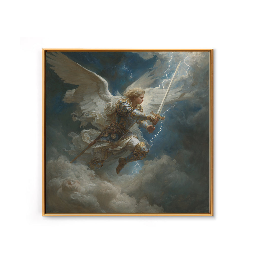 Archangel Warrior With Lightning Sword Canvas Print, Dramatic Christian Wall Art, Fantasy Angel Decor, Spiritual Gift For Him