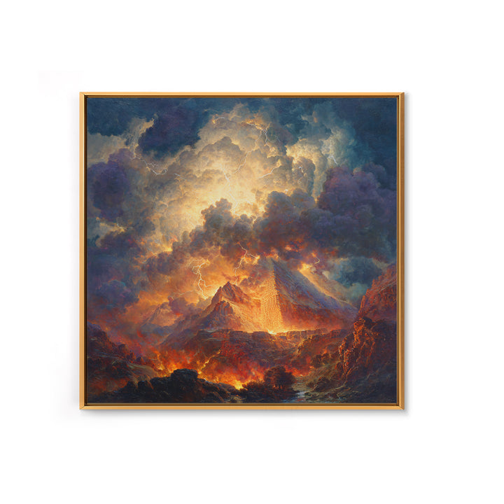 Volcanic Pyramid Storm Canvas Print, Fantasy Landscape Wall Art, Dramatic Lightning Decor, Dark Academia Statement Artwork