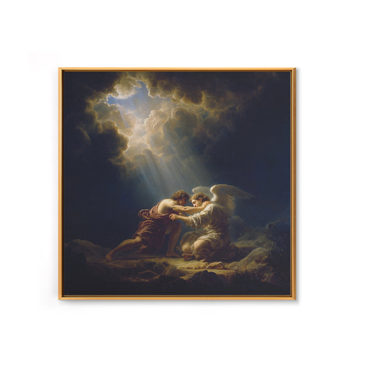 Guardian Angel Comforting Man Canvas Print, Biblical Wall Art, Religious Fine Art, Spiritual Home Decor Gift For Her And Him