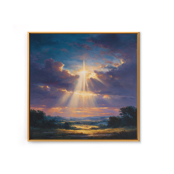 Radiant Cross Above Sunrise Valley Wall Art, Christian Landscape Canvas Print, Spiritual Decor, Inspirational Faith Gift