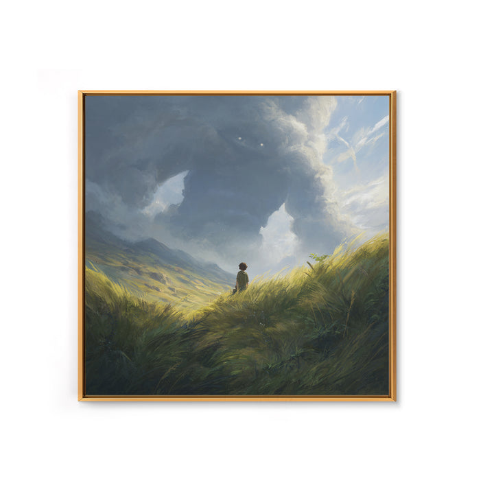 Lone Wanderer In Stormy Mountain Valley Wall Art, Fantasy Landscape Painting, Moody Nature Decor, Large Canvas Print, Home Decor