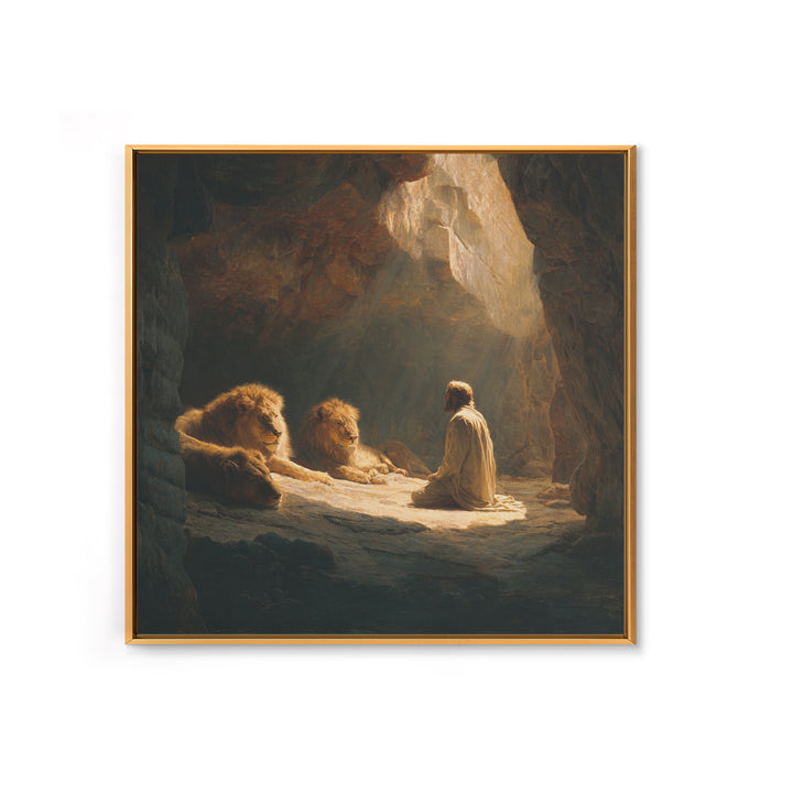 Daniel With Lions In Cave Wall Art, Biblical Christian Canvas Print, Jesus Artwork, Religious Home Decor Gift For Prayer Room