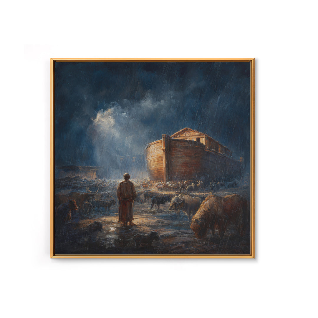 Noahs Ark In Stormy Rain With Animals Canvas Print, Biblical Wall Art, Christian Decor, Dramatic Nursery Or Living Room Art
