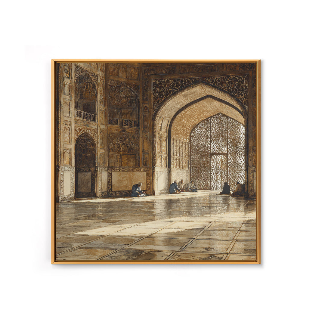 Ornate Mosque Interior Prayer Wall Art, Islamic Architecture Canvas Print, Ramadan Decor, Spiritual Home Decor, Muslim Gift