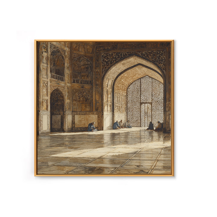 Ornate Mosque Interior Prayer Wall Art, Islamic Architecture Canvas Print, Ramadan Decor, Spiritual Home Decor, Muslim Gift