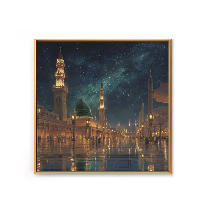 Starry Mosque Courtyard At Night Canvas Print, Islamic Architecture Wall Art, Celestial Decor, Muslim Home Decor Gift Idea