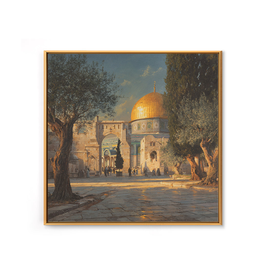 Golden Dome Of The Rock Courtyard Wall Art, Jerusalem Islamic Architecture, Olive Tree Landscape, Travel Poster, Spiritual Decor