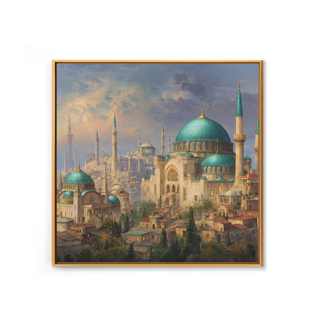 Turquoise Domed Istanbul Mosque Canvas Print, Islamic Architecture Wall Art, Middle Eastern Decor, Elegant Travel Poster