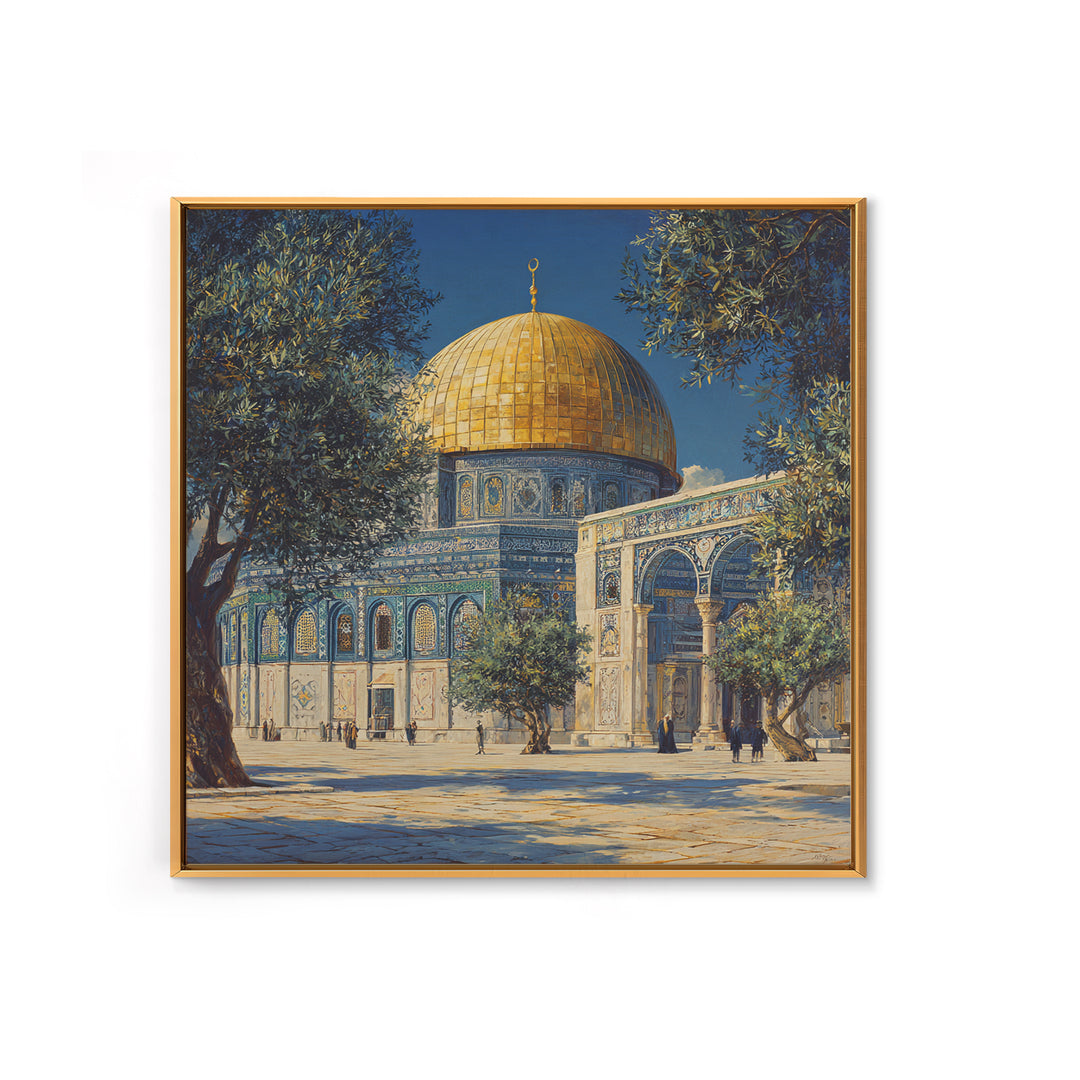 Golden Dome Jerusalem Courtyard Wall Art, Islamic Architecture Canvas Print, Mosque Decor, Middle Eastern Travel Poster Print