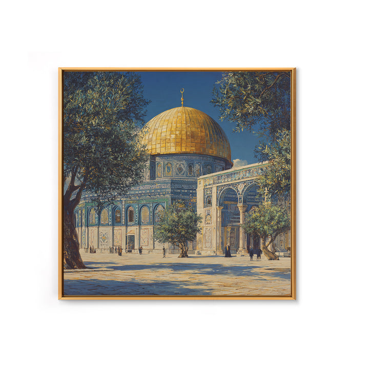 Golden Dome Jerusalem Courtyard Wall Art, Islamic Architecture Canvas Print, Mosque Decor, Middle Eastern Travel Poster Print