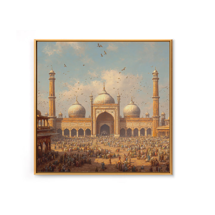 Grand Mosque Courtyard Framed Canvas Print, Islamic Architecture Wall Art, Spiritual Home Decor, Eid Gift, Living Room Art