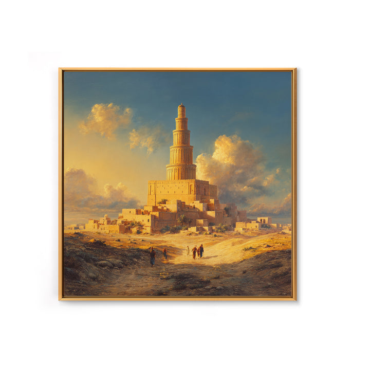 Golden Desert Tower Of Babylon Canvas Print, Ancient Middle Eastern Landscape Wall Art For Living Room, Office Decor Gift