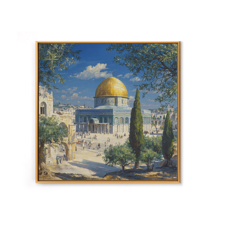 Golden Dome Of The Rock Jerusalem Canvas Print, Islamic Architecture Painting, Holy Land Travel Poster, Prayer Room Decor
