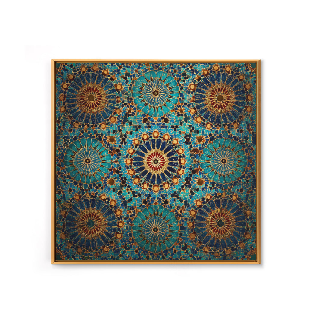 Turquoise Moroccan Tile Mosaic Wall Art, Geometric Islamic Canvas Print, Boho Wall Decor, Mediterranean Home Decor Gift Idea