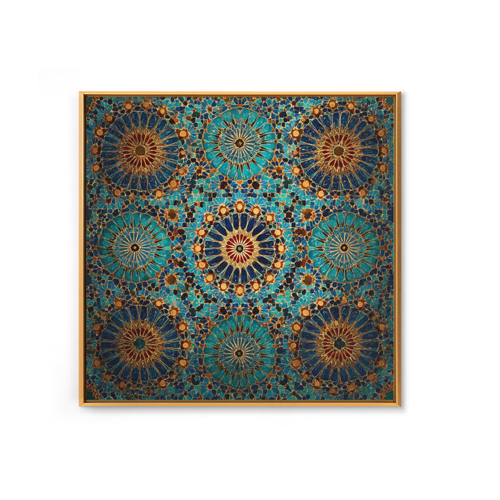 Turquoise Moroccan Tile Mosaic Wall Art, Geometric Islamic Canvas Print, Boho Wall Decor, Mediterranean Home Decor Gift Idea