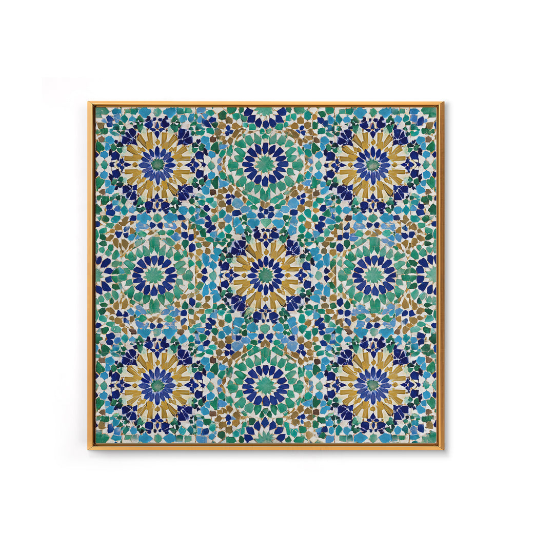 Moroccan Mosaic Tile Pattern Wall Art, Islamic Geometric Print, Teal Blue Wall Decor, Mediterranean Morocco Home Decor Gift