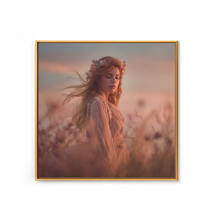 Ethereal Woman In Wildflower Meadow Canvas Print, Romantic Feminine Wall Art, Soft Pastel Bedroom Decor Living Room Gift For Her