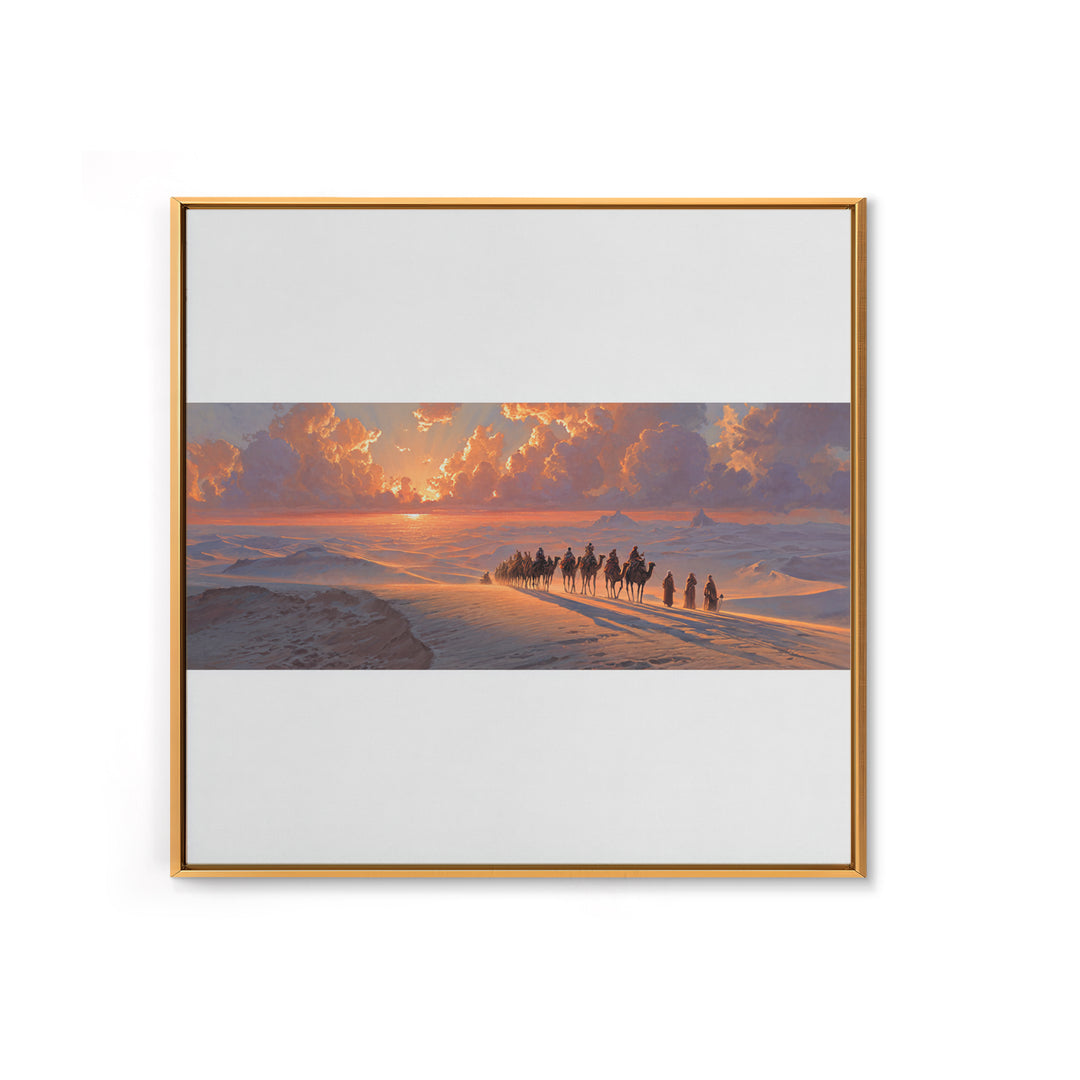 Sunset Desert Caravan Canvas Print, Panoramic Landscape Wall Art, Southwestern Decor, Long Horizontal Art, Travel Gift Idea