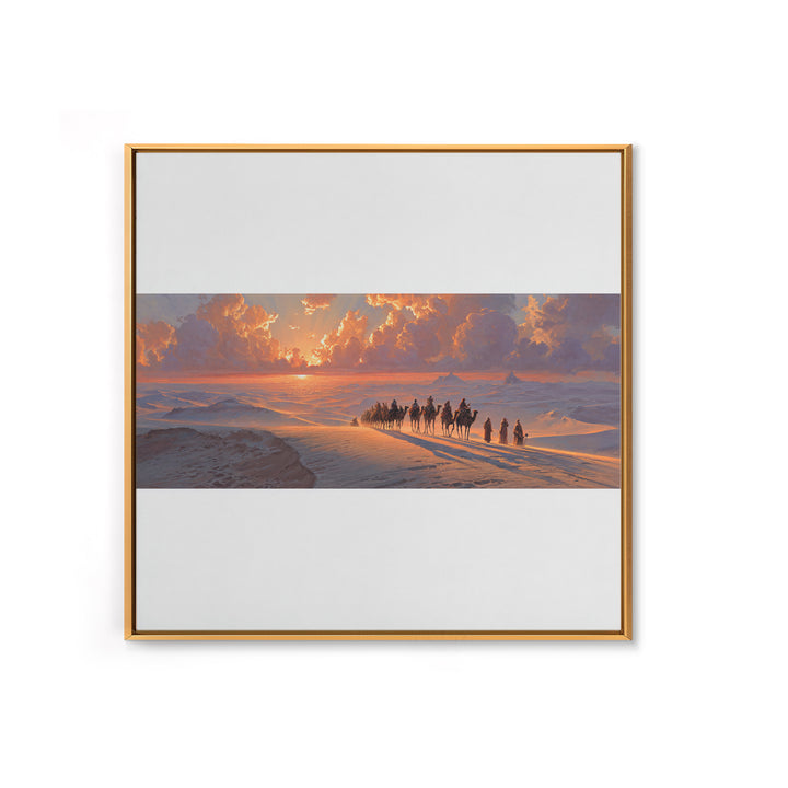Sunset Desert Caravan Canvas Print, Panoramic Landscape Wall Art, Southwestern Decor, Long Horizontal Art, Travel Gift Idea