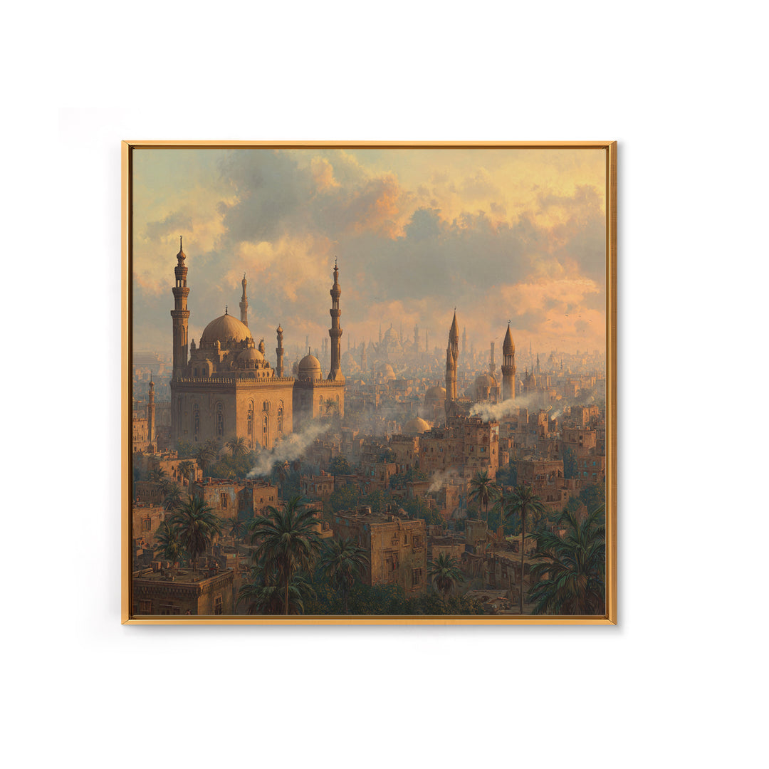 Cairo Mosque Skyline At Golden Hour Canvas Print, Islamic Wall Art, Middle Eastern Decor, Spiritual Cityscape Poster, Travel Art