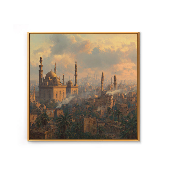 Cairo Mosque Skyline At Golden Hour Canvas Print, Islamic Wall Art, Middle Eastern Decor, Spiritual Cityscape Poster, Travel Art