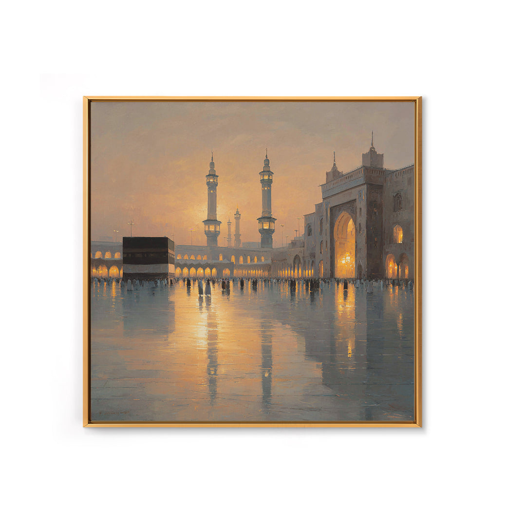 Mecca Kaaba Courtyard At Sunset Wall Art, Islamic Architecture Canvas Print, Hajj Travel Decor, Muslim Home Gift, Fine Art Print