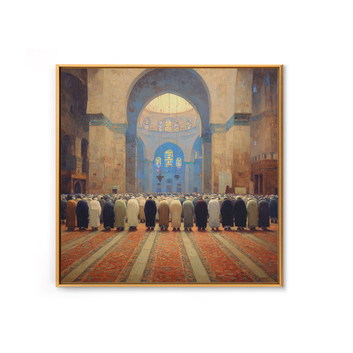 Grand Mosque Prayer Scene Wall Art, Islamic Home Decor, Framed Canvas Print, Spiritual Architecture, Ramadan Gift, Muslim Wall Decor