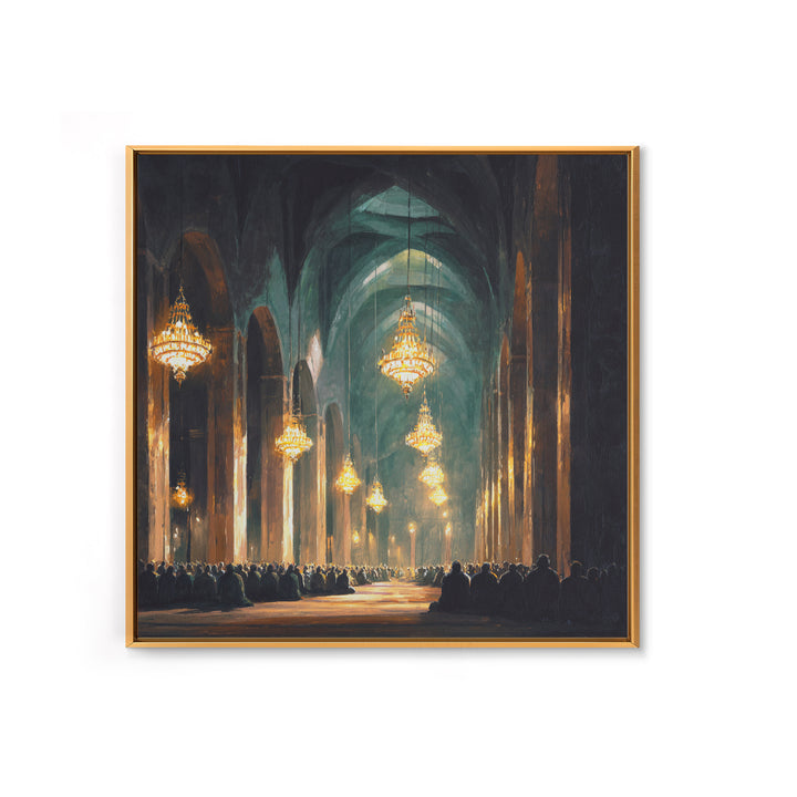 Grand Mosque Chandeliers Canvas Print, Islamic Architecture Wall Art, Spiritual Decor, Prayer Room Art, Elegant Home Decor