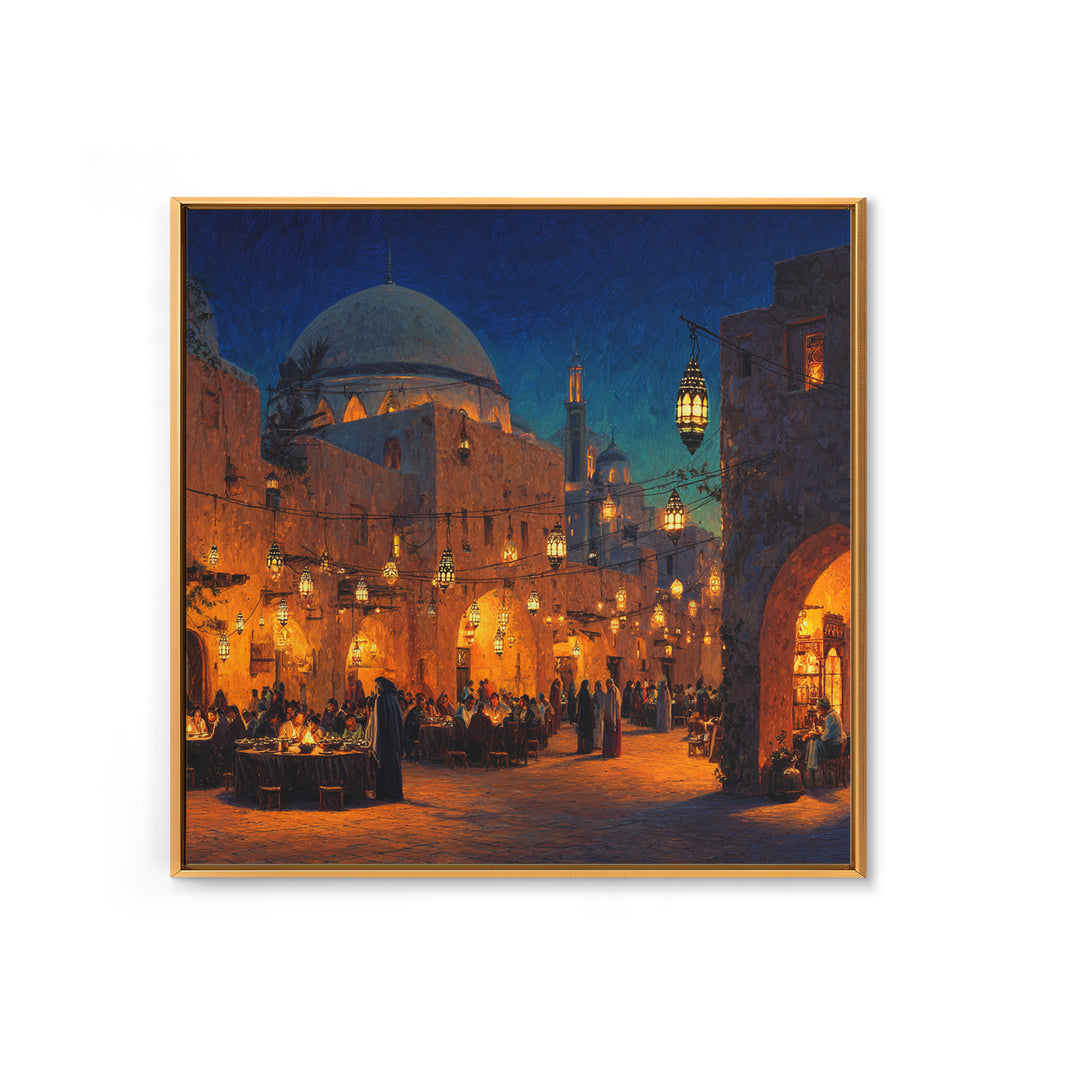 Lantern Lit Mosque Courtyard At Night Wall Art, Islamic Home Decor, Arabic Architecture Print, Ramadan Decor, Eid Gift Art