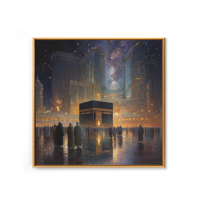 Kaaba At Mecca Under Starry Night Wall Art, Islamic Canvas Print, Quran Wall Decor, Ramadan Gift, Spiritual Muslim Home Decor
