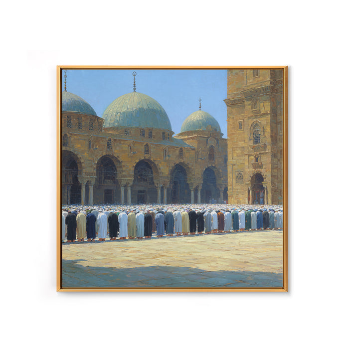 Sunlit Mosque Courtyard Prayer Wall Art, Islamic Architecture Canvas Print, Muslim Home Decor, Ramadan Gift, Spiritual Decor