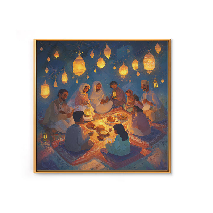 Ramadan Family Lantern Picnic Wall Art, Islamic Canvas Print, Eid Decor, Muslim Home Decor, Housewarming Gift For Living Room