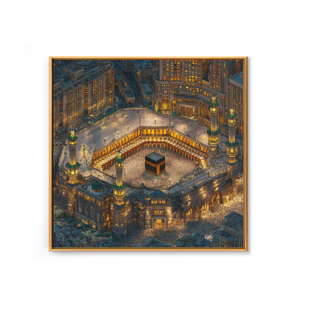 Illuminated Kaaba In Makkah At Night Wall Art, Islamic Home Decor, Quran Decor, Mosque Print, Eid Gift, Muslim Wall Decor