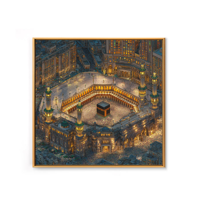 Illuminated Kaaba In Makkah At Night Wall Art, Islamic Home Decor, Quran Decor, Mosque Print, Eid Gift, Muslim Wall Decor
