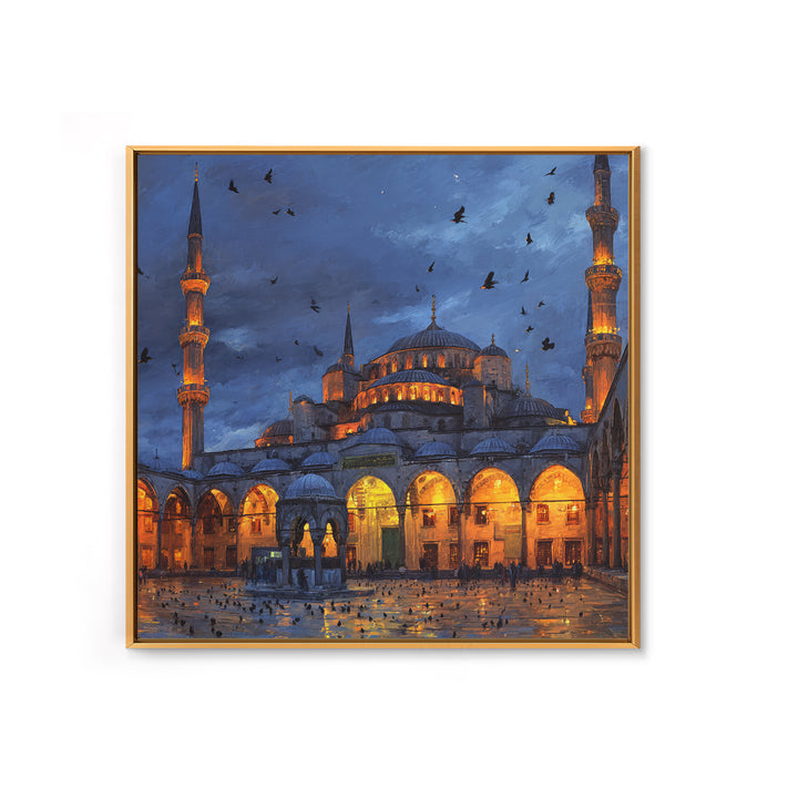 Blue Mosque At Twilight Framed Canvas Print, Islamic Architecture Wall Art, Turkish Travel Poster, Moody Home Decor Gift