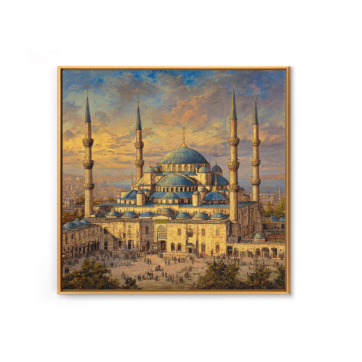 Blue Mosque Istanbul Framed Canvas Print, Islamic Architecture Wall Decor, Turkey Travel Poster, Elegant Living Room Art