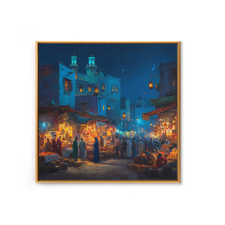 Lantern Lit Moroccan Night Market Wall Art, Islamic Architecture Canvas Print, Ramadan Decor, Middle Eastern Travel Poster