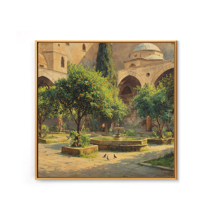 Mediterranean Orange Tree Courtyard Wall Art, Islamic Architecture Print, Garden Wall Decor, Warm Travel Art Print, Old World Decor