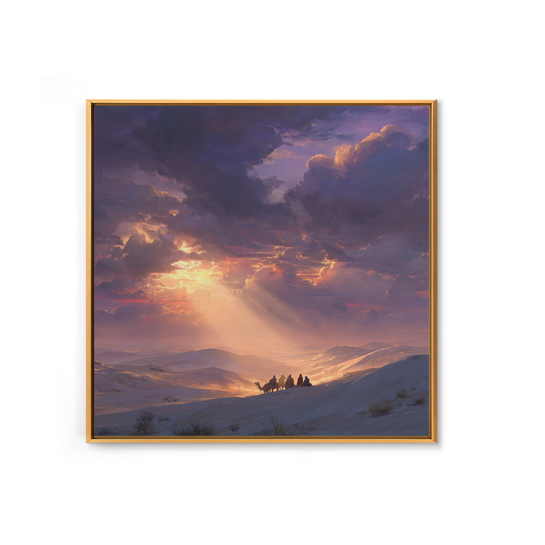 Golden Desert Riders At Sunset Wall Art, Dramatic Landscape Canvas Print, Western Decor, Mountain Art, Warm Living Room Decor