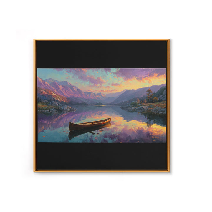 Canoe On Serene Mountain Lake Canvas Print, Sunset Landscape Wall Art, Rustic Cabin Decor For Living Room And Bedroom Decor