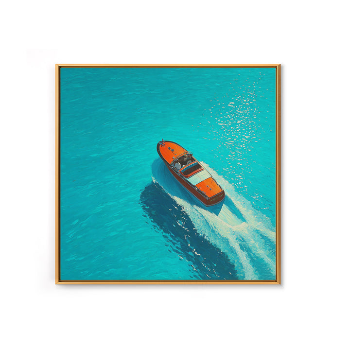Turquoise Speedboat On Open Water Canvas Print, Coastal Wall Art, Nautical Travel Decor, Modern Beach House Art Gift For Her