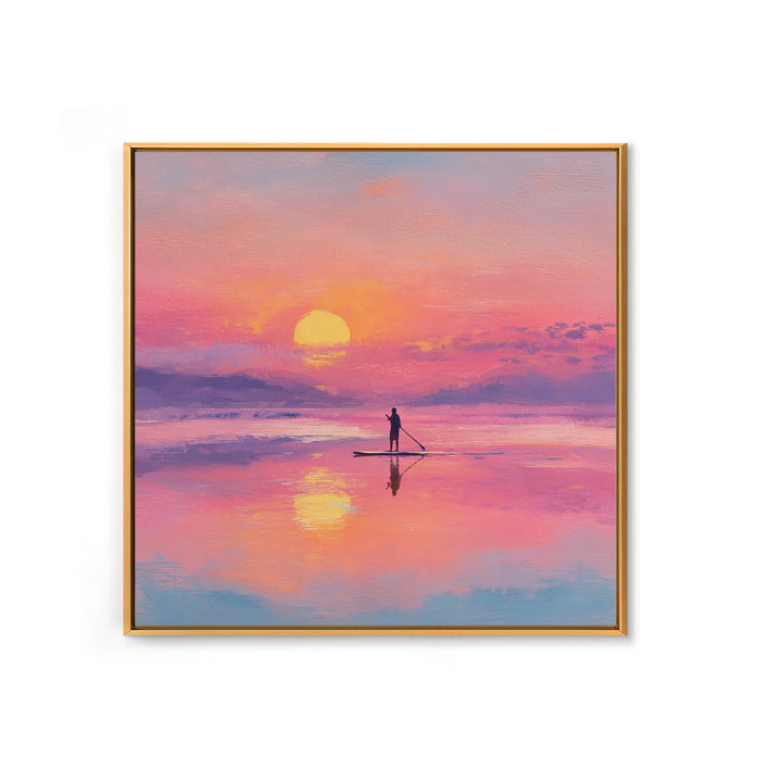 Pink Sunset Paddleboard Wall Art, Pastel Ocean Seascape, Coastal Decor, Beach House Art Print, Romantic Gift For Her, Bedroom Decor