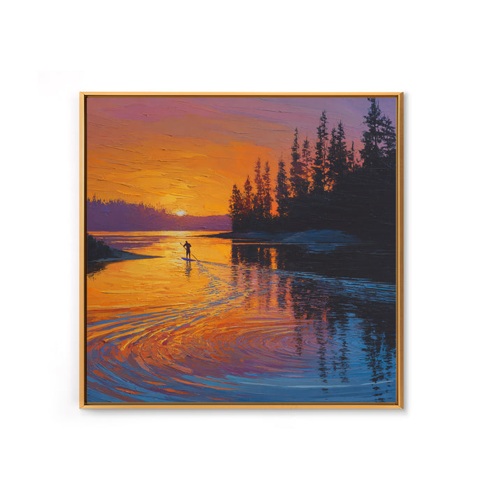 Sunset Paddleboard Pine Lake Wall Art, Orange Blue Seascape Canvas Print, Nature Decor, Living Room Decor, Gift For Him Or Her